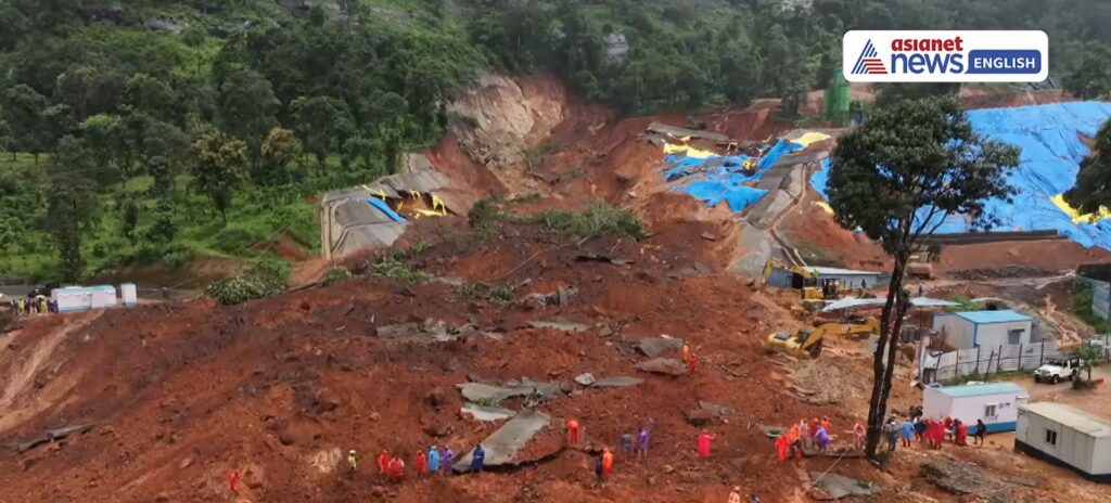 Still from a video posted to Youtube of the site of the site of the 7 July 2026 Kalladi Landslide in India.