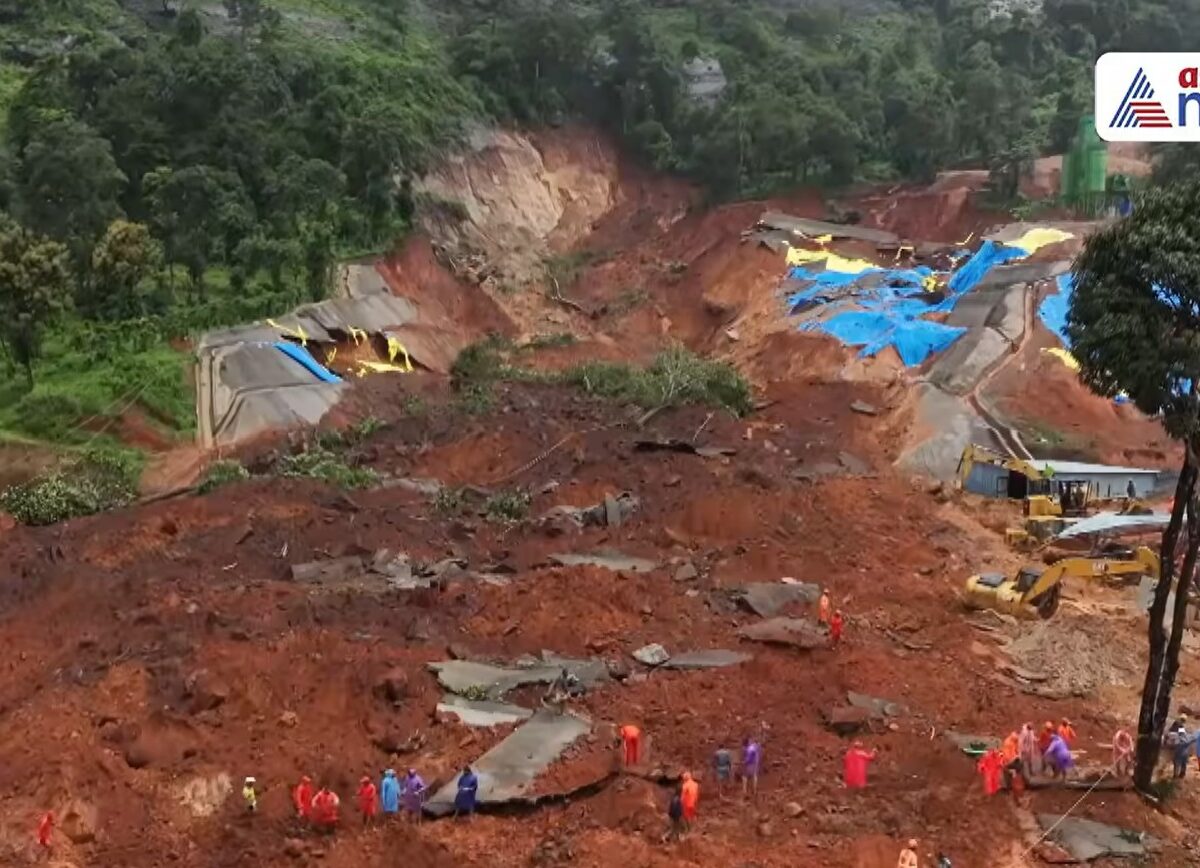 Still from a video posted to Youtube of the site of the site of the 7 July 2026 Kalladi Landslide in India.