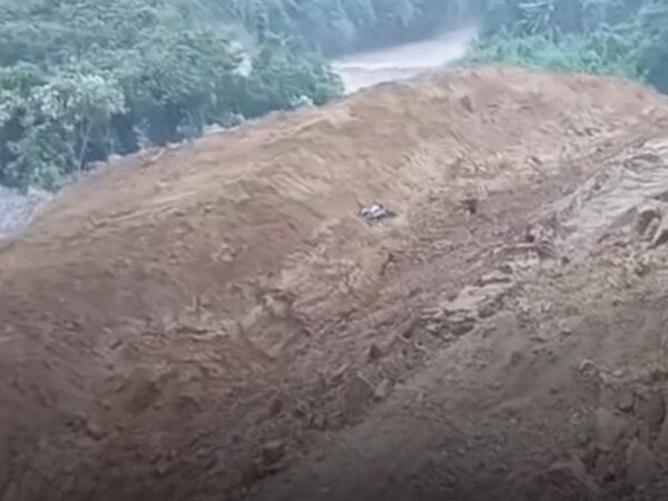 A valley-blocking landslide in Lower Siang district, Arunachal Pradesh, India
