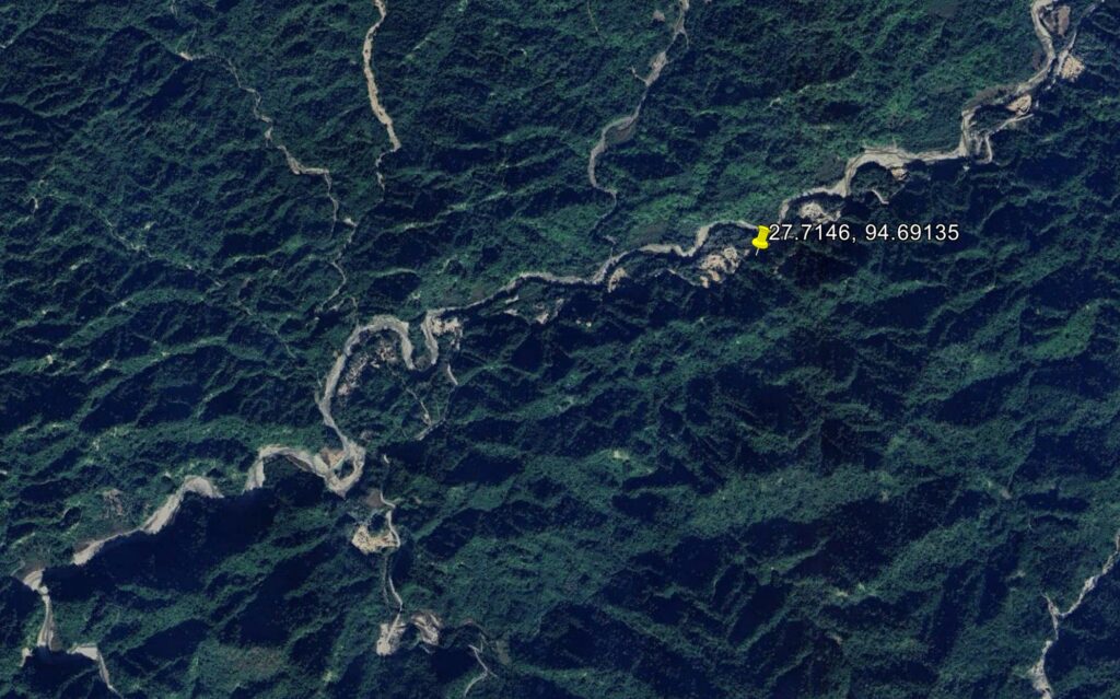 Google Earth image of the area that was affected by the valley-blocking landslide in Lower Siang, India.