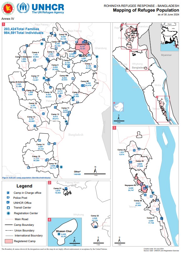 UNCHR map of the Rohingya camps in Cox's Bazar, Bangladesh.