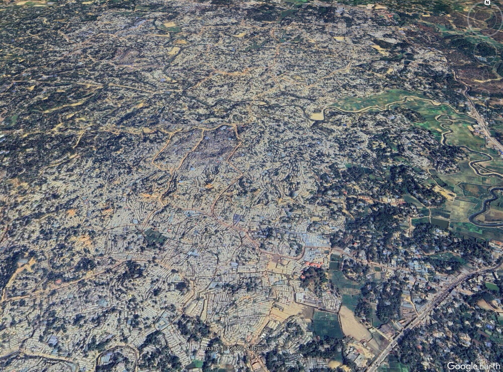 Google Earth image of the Rohingya camps in Cox's Bazar, Bangladesh.