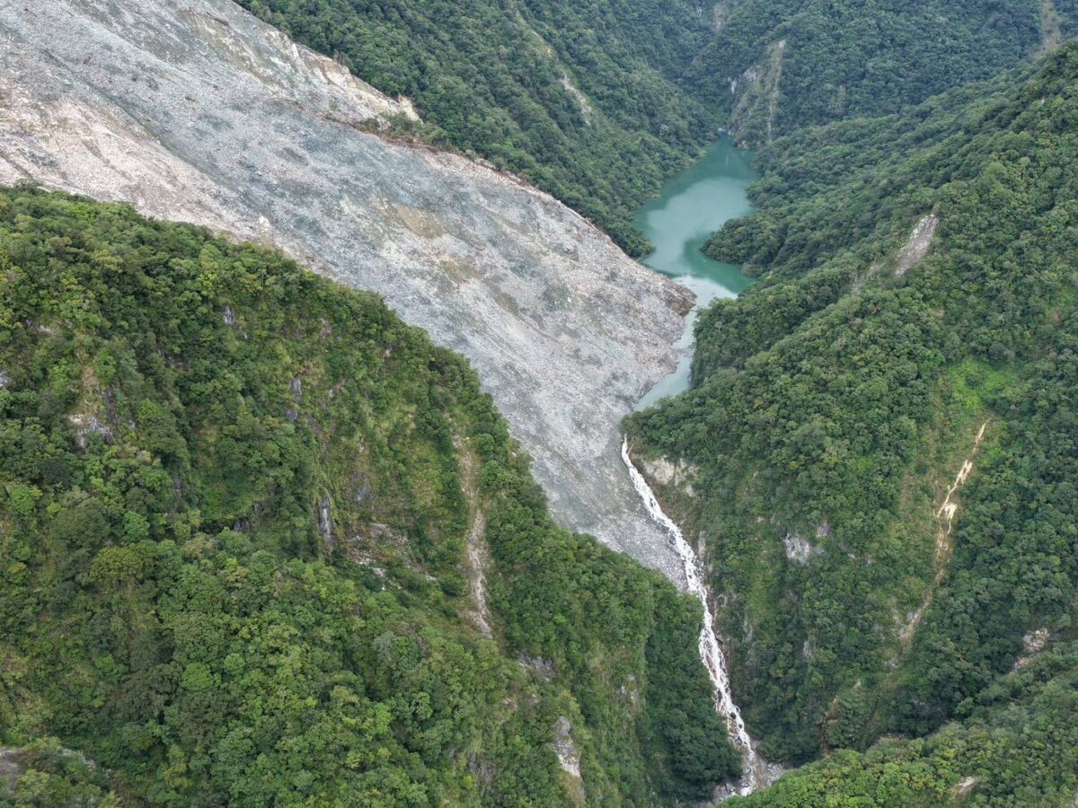 Aerial image of the Wanlixi landslide and lake as of 30 July 2026.
