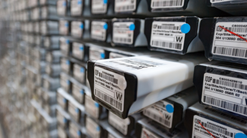 Photograph of a wall of core archives.