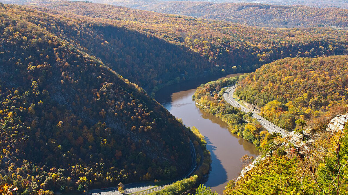 The Delaware Water Gap seen in an aerial image