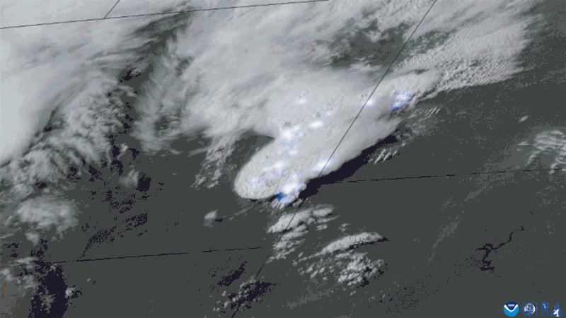 Satellite imagery showing a storm moving across North Dakota