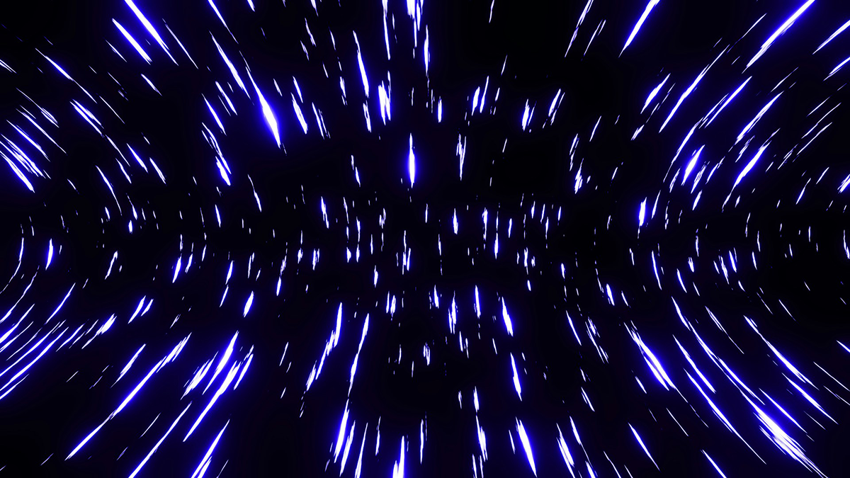 A warped image of stars in a black sky.