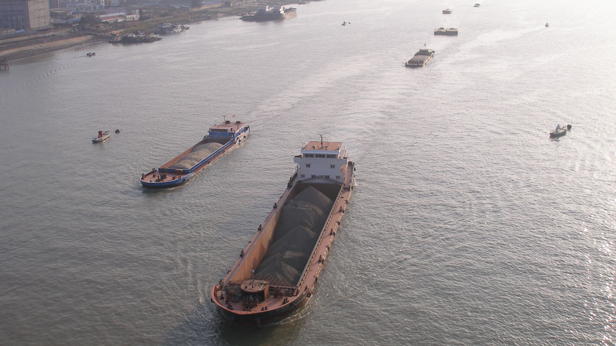 Large ships move cargo along the Yangtze River.