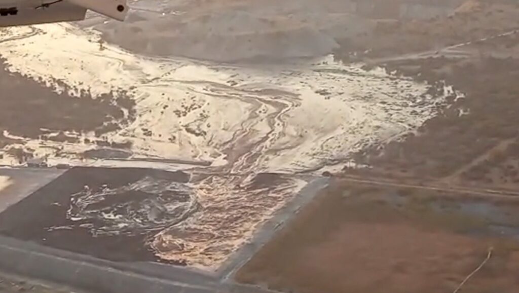 The dam wall collapse responsible for the TSF failure at the Samancor Dikwena tailings storage facility near Brits.