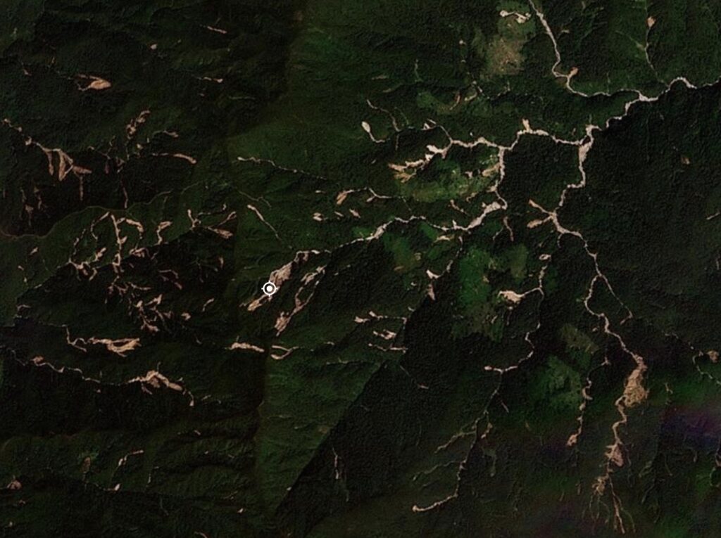 Planet Labs image of the site of the Cantzama landslide in Ecuador, overlain into Google Earth, showing the multiple shallow failurses at the site of the landslide that triggered the catastrophic debris flow.