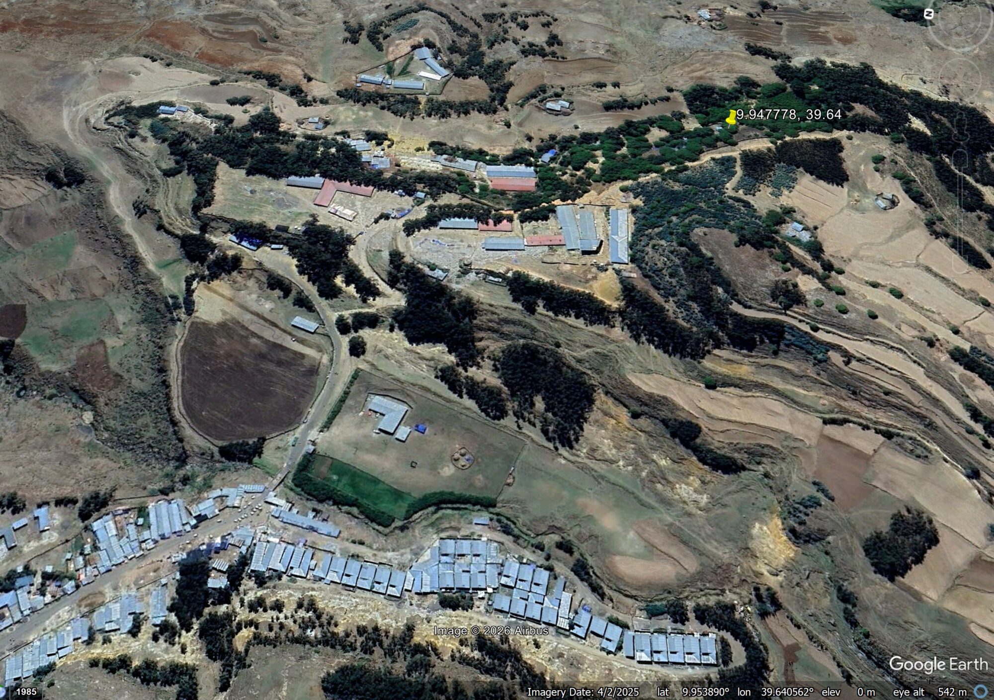 Google earth image of the Debre Metmik Tsadkane Mariam Monastery.