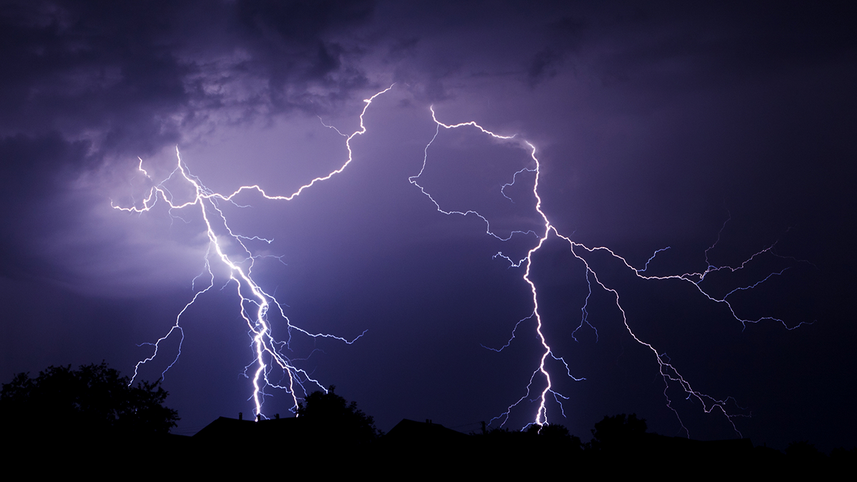 Lightning bolts striking the Earth.