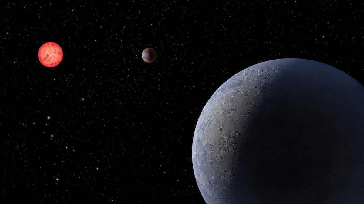 Super-Earth LP 890-9 c is seen in an artist’s concept.