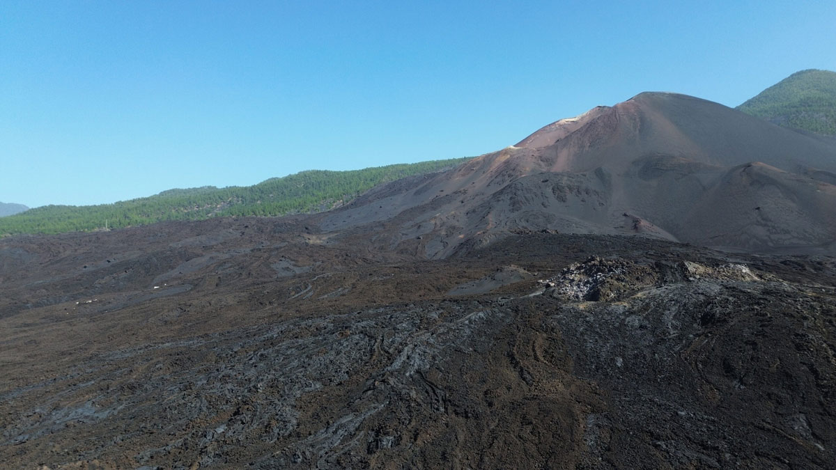 A landscape covered in solidified lava
