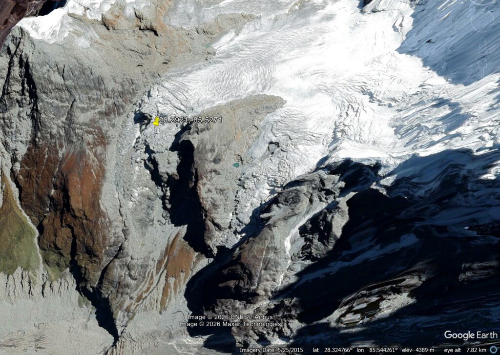 Google Earth image from 2017 showing the site of the 26 August 2026 landslide in Nepal.