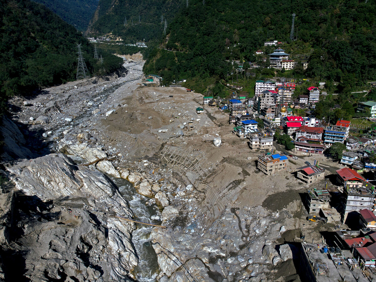 The aftermath of the 2023 Teesta Valley GLOF in Chungthang, posted to the Save The Hills blog by Praful Rao.