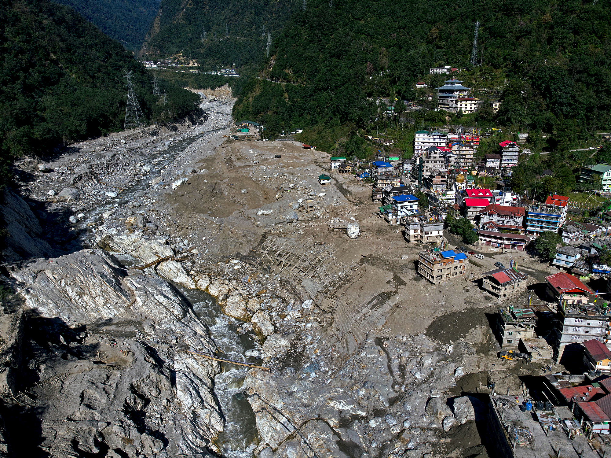 The aftermath of the 2023 Teesta Valley GLOF in Chungthang, posted to the Save The Hills blog by Praful Rao.