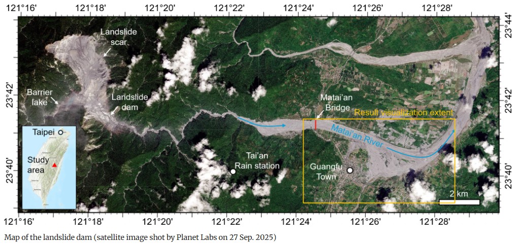 The aftermath of the Matai'an landslide dam breach.