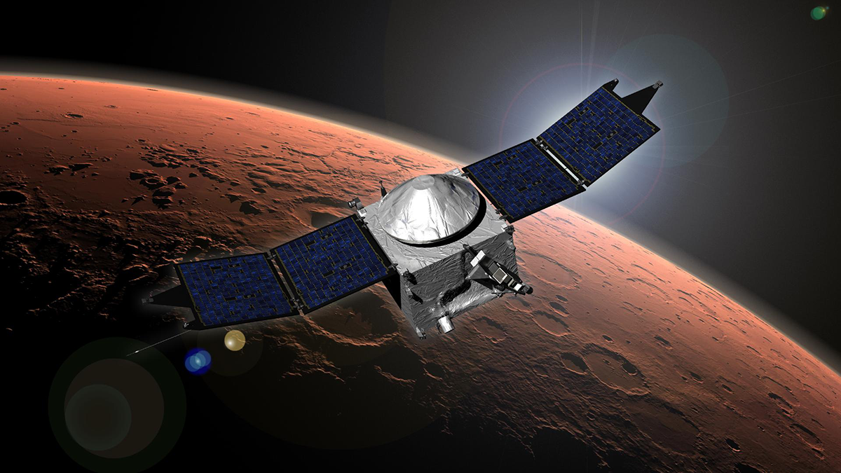 A satellite with Mars in the background.