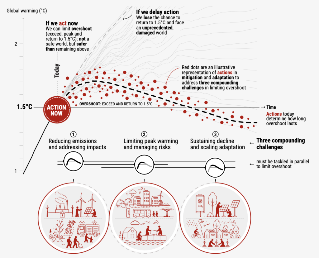 A graphic outlines the different components of the "overshoot, peak and decline" pathway.