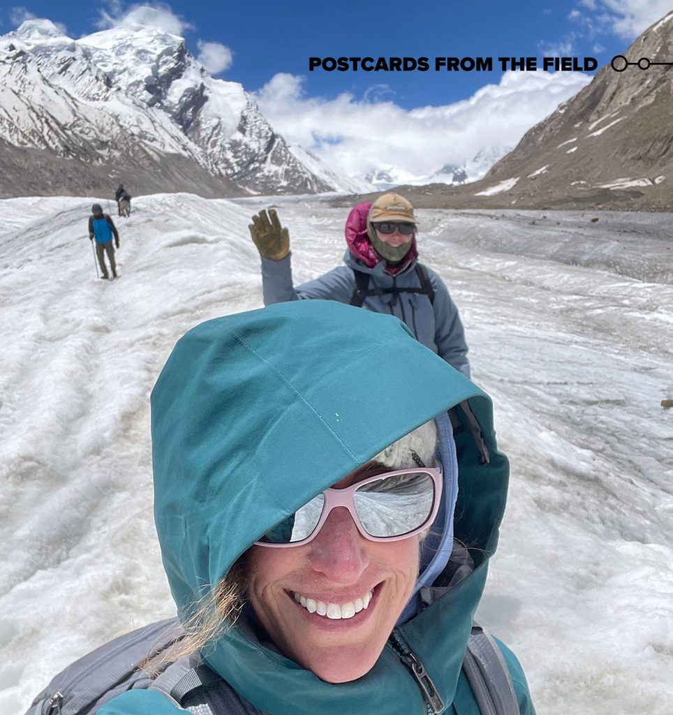 This photo shows Aleah Sommers and Anna Valentine with Saurabh Vijay and Ujjwal Sharma at Drang Drung Glacier in Ladakh, India.