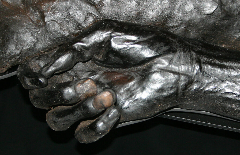 Close-up of the hand of Grauballe Man, a bog body dating to the 2nd century BCE
