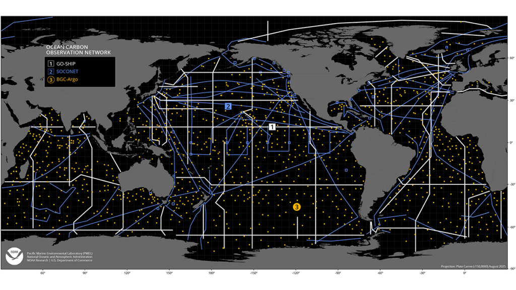 A world map showing locations of observation networks.