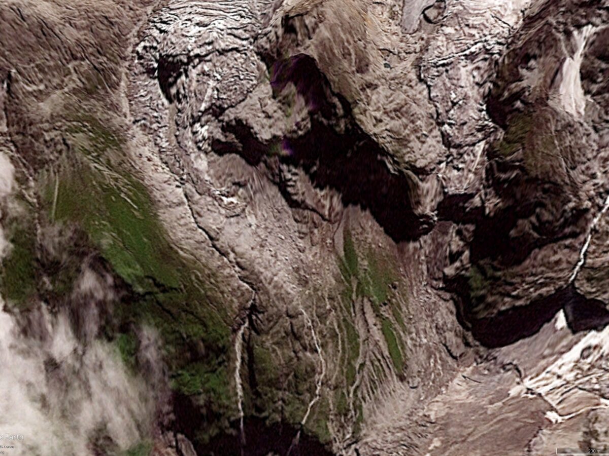 Satellite image draped onto the Google Earth DEM for the middle section of the Langtung Lirung landslide.