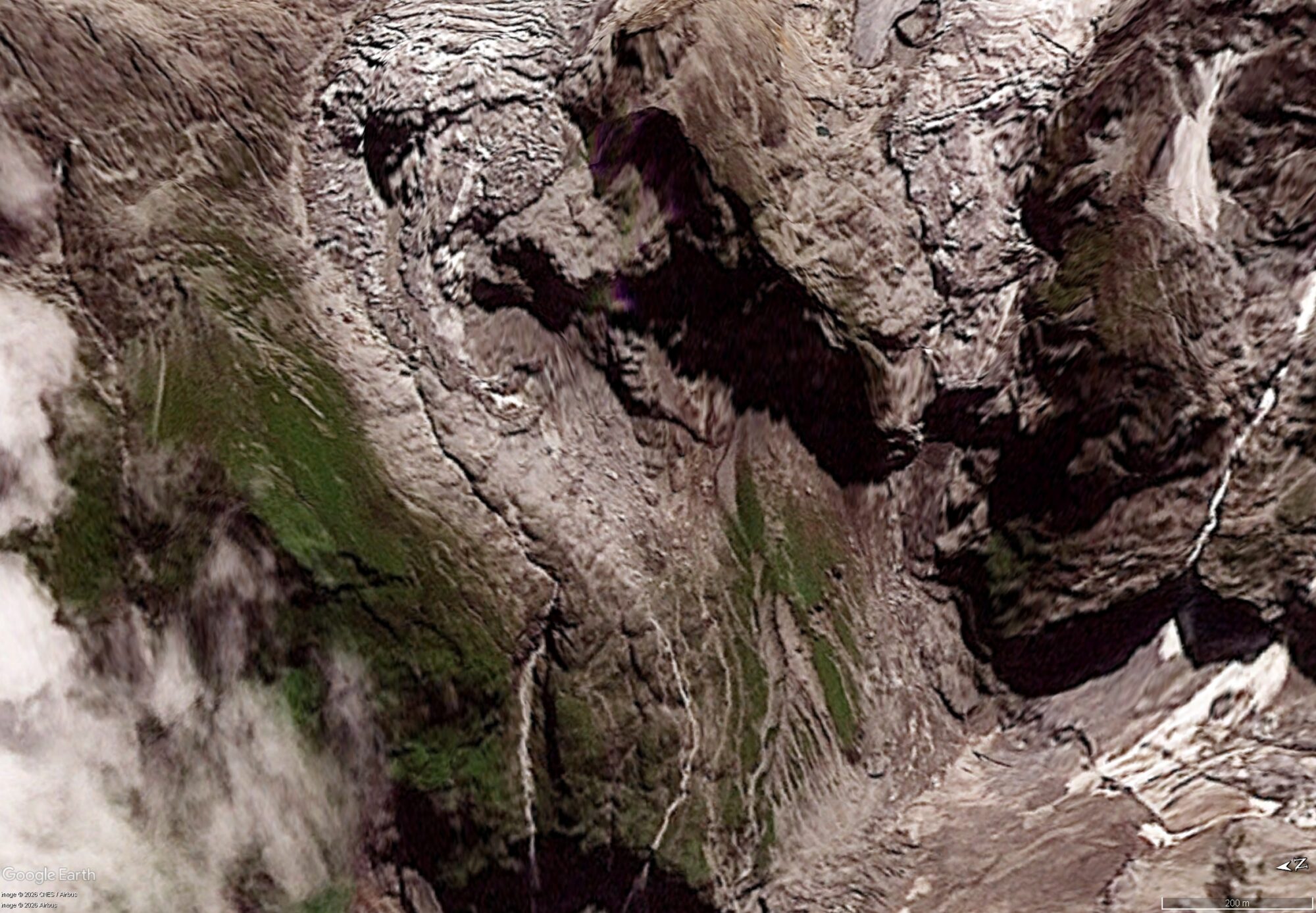 Satellite image draped onto the Google Earth DEM for the middle section of the Langtung Lirung landslide.