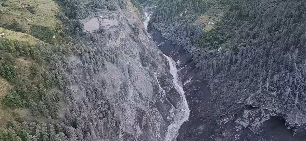 The aftermath of the Budhi Gandaki landslide.