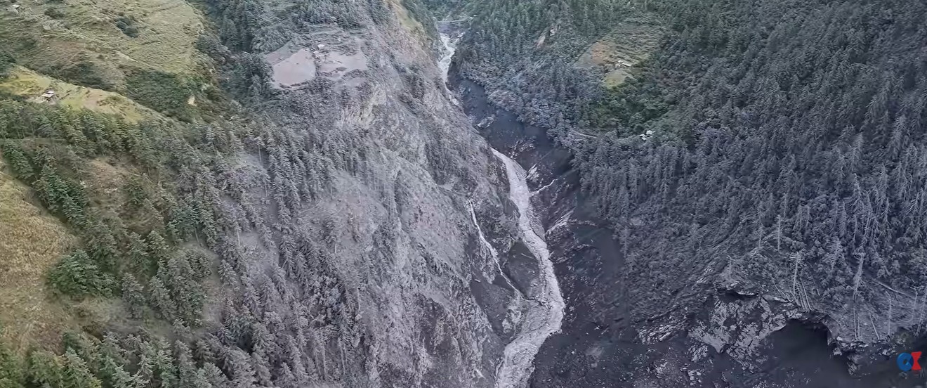 The aftermath of the Budhi Gandaki landslide.